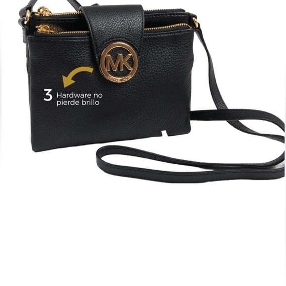 Michael Kors, MK Fulton, Black Pebbled Leather Crossbody Bag - Picture 16 of 16